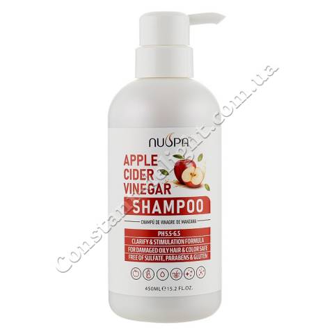 Бессульфатный шампунь для волос с яблочным сидром Clever Hair Cosmetics Nuspa Apple Cider Vinegar Shampoo 450 ml