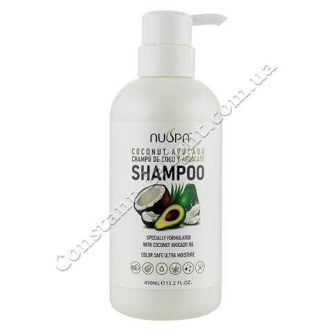 Безсульфатный шампунь для волос с кокосом и авокадо Clever Hair Cosmetics Nuspa Coconut Avocado Shampoo 450 ml