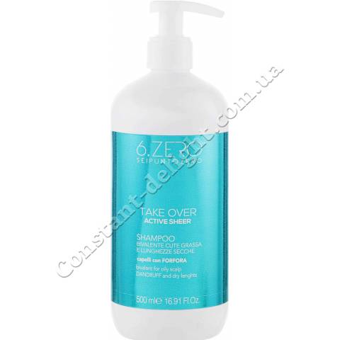 Бівалентний шампунь проти лупи для сухого волосся і жирної шкіри голови 6. Zero Seipuntozero Take Over Active Sheer Shampoo 500 ml
