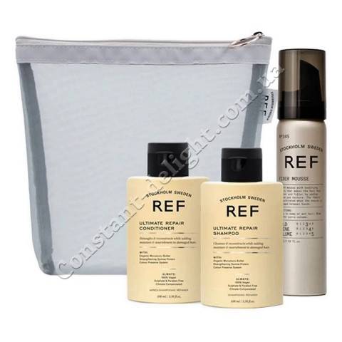 Дорожній набір для відновлення волосся (шампунь+кондиціонер+мус) REF Travel Mesh Bag Ultimate Repair 2x100/250 ml