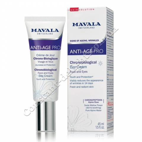 Хронобіологіческіе Омолоджуючий денний крем для обличчя та області навколо очей Mavala Anti-Age Pro Chronobiological Day Cream 45 ml