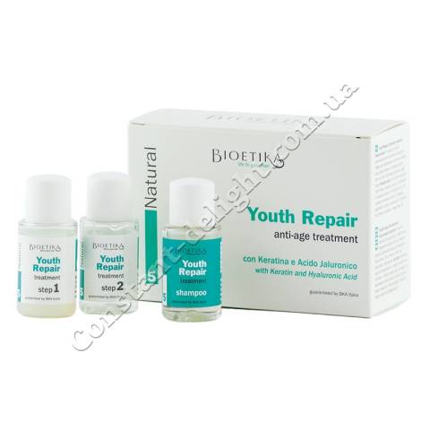 Интенсивная омолаживающая процедура для волос с кератином и гиалуроновой кислотой Bioetika Natural 5 Youth Repair Anti-Age Treatment 3x15 ml