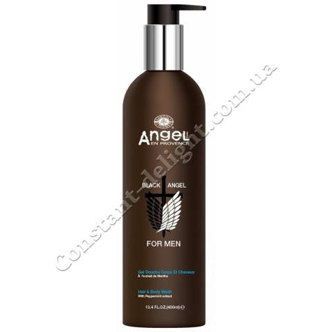 Мужской гель для волос и тела с экстрактом мяты перечной Angel Professional Black Angel Hair and Body Wash 400 ml