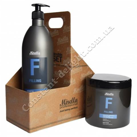 Набір для хімічно обробленого волосся з протеїнами вівса шампунь + маска + щітка для шампунування Mirella Professional F Filling Kit 2x1000 ml