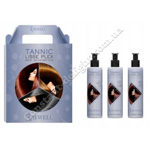 Набір для випрямлення та відновлення волосся Raywell Tannic Lisse Plex Kit 3x150 ml