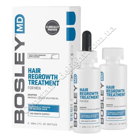Раствор с миноксидилом 5% для восстановления роста волос у мужчин (с пипеткой) Bosley MD Hair Regrowth Treatment For Men 2x60 ml