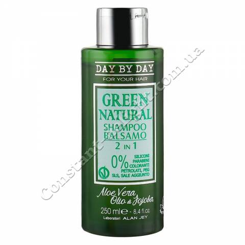 Шампунь-бальзам с маслом жожоба и алоэ вера для всех типов волос Alan Jey Green Natural 2 in1 Shampoo Balsamo 250 ml