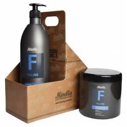 Набор для химически обработанных волос с протеинами овса шампунь + маска + щетка для шампунирования Mirella Professional F Filling Kit 2x1000 ml